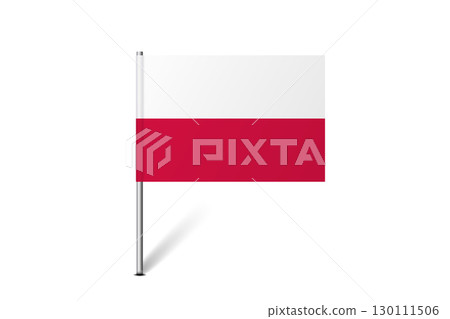 Poland flag - map pin flag representing a country cultural identity and heritage. The essence of national pride and unity. Map pin flag stuck in a white background 130111506