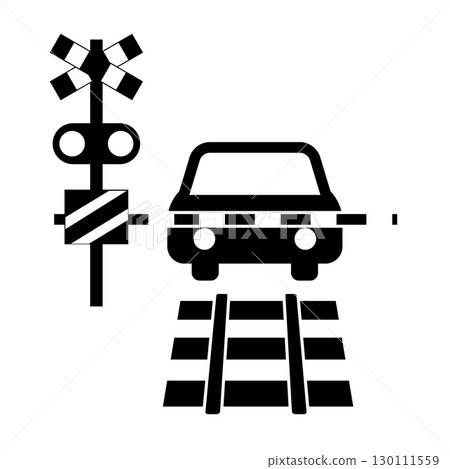 一輛汽車在鐵路道口和護欄處暫時停下來的圖片 一輛汽車在鐵路道口和護欄處暫時停下來的圖片 130111559