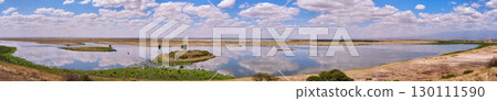 Panoramic view of Amboseli lake and grassland 130111590