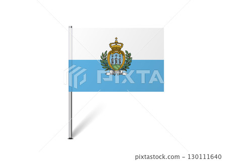 San Marino flag - map pin flag representing a country cultural identity and heritage. The essence of national pride and unity. Map pin flag stuck in a white background 130111640