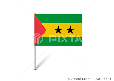 Sao Tome and Principe flag - map pin flag representing a country cultural identity and heritage. The essence of national pride and unity. Map pin flag stuck in a white background 130111641