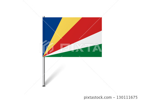 Seychelles flag - map pin flag representing a country cultural identity and heritage. The essence of national pride and unity. Map pin flag stuck in a white background 130111675