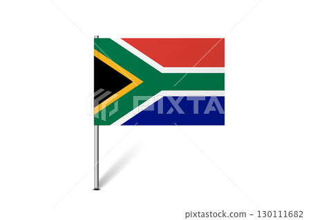 South Africa flag - map pin flag representing a country cultural identity and heritage. The essence of national pride and unity. Map pin flag stuck in a white background South Africa flag - map pin flag representing a country cultural identity and heritage. The essence of national pride and unity. Map pin flag stuck in a white background 130111682