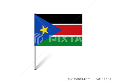 South Sudan flag - map pin flag representing a country cultural identity and heritage. The essence of national pride and unity. Map pin flag stuck in a white background South Sudan flag - map pin flag representing a country cultural identity and heritage. The essence of national pride and unity. Map pin flag stuck in a white background 130111684