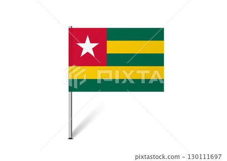 Togo flag - map pin flag representing a country cultural identity and heritage. The essence of national pride and unity. Map pin flag stuck in a white background Togo flag - map pin flag representing a country cultural identity and heritage. The essence of national pride and unity. Map pin flag stuck in a white background 130111697