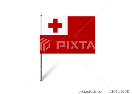 Tonga flag - map pin flag representing a country cultural identity and heritage. The essence of national pride and unity. Map pin flag stuck in a white background Tonga flag - map pin flag representing a country cultural identity and heritage. The essence of national pride and unity. Map pin flag stuck in a white background 130111698