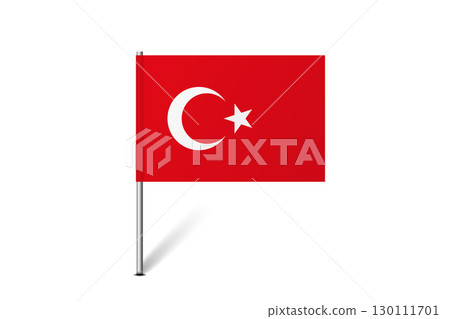Turkey flag - map pin flag representing a country cultural identity and heritage. The essence of national pride and unity. Map pin flag stuck in a white background 130111701
