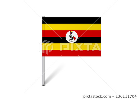 Uganda flag - map pin flag representing a country cultural identity and heritage. The essence of national pride and unity. Map pin flag stuck in a white background 130111704