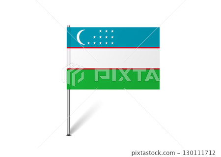 Uzbekistan flag - map pin flag representing a country cultural identity and heritage. The essence of national pride and unity. Map pin flag stuck in a white background 130111712