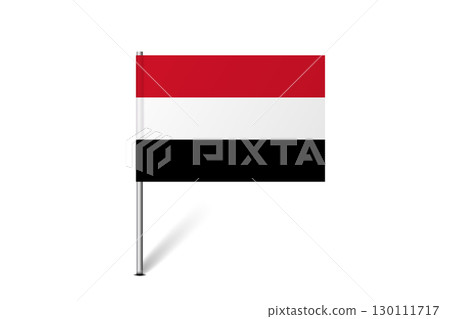 Yemen flag - map pin flag representing a country cultural identity and heritage. The essence of national pride and unity. Map pin flag stuck in a white background 130111717