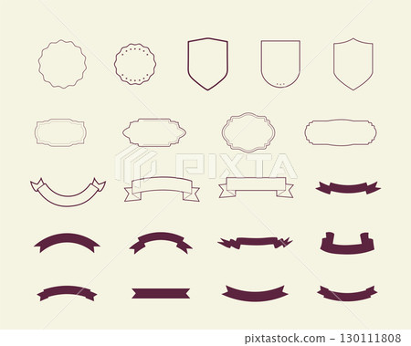 Simple hand-drawn ribbons, badges, and shields set Simple hand-drawn ribbons, badges, and shields set 130111808