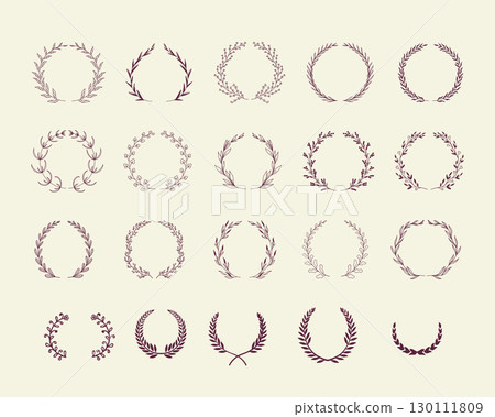 Simple hand-drawn botanical wreaths and laurels set 130111809