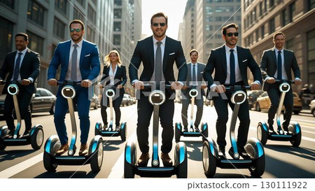 一位商務人士騎著賽格威 (Segway) 穿梭於辦公區 130111922