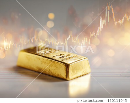 Economic chart and gold ingots showing the rising value of gold 130111945