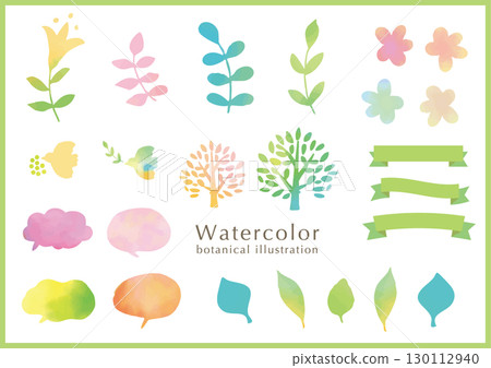 Cute plant watercolor illustration material set 130112940