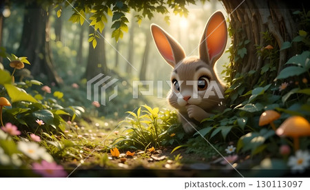 Cute Bunny in a Magical Forest 130113097