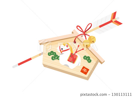 Illustration of a horse figurine votive plaque and hamaya arrow 130113111
