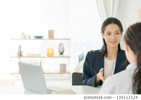 一位女士正在解釋產品 130113124