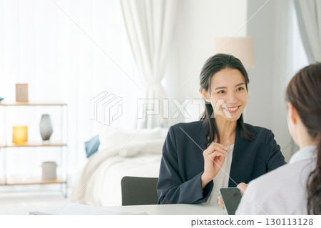一位女士正在解釋產品 130113128