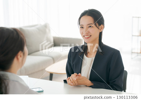 A woman explaining a product A woman explaining a product 130113306