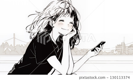 一位女士正在使用智慧型手機,臉上洋溢著幸福的表情(簡單的顏色) 一位女士正在使用智慧型手機,臉上洋溢著幸福的表情(簡單的顏色) 130113374