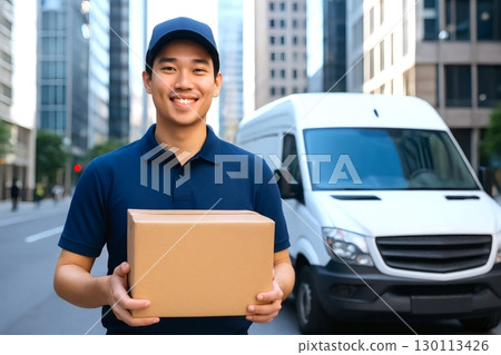 Smiling men delivering luggage 130113426