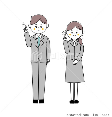 身著西裝的男士和女士的全身插圖傳達了要點 130113653