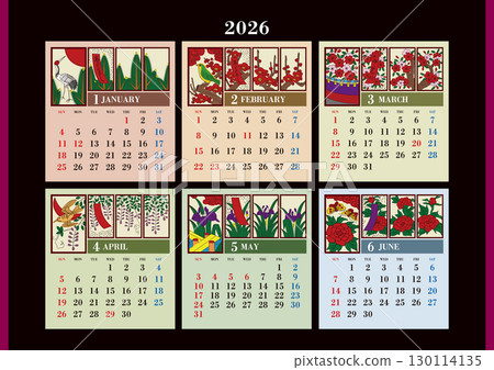 Hanafuda Calendar for January to June 2026 130114135