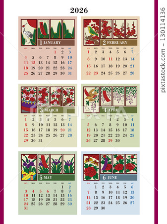 Hanafuda Calendar for January to June 2026 130114136