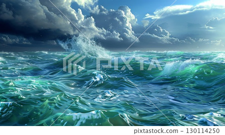 A seascape filled with iridescent blues and greens depicting the constant ebb and flow of the ocean 130114250