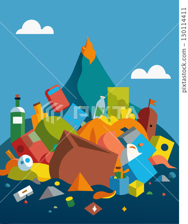 Every inch of the landfill was covered in a sea of discarded items a tragedy of human excess.. Vector illustration. Every inch of the landfill was covered in a sea of discarded items a tragedy of human excess.. Vector illustration. 130114411