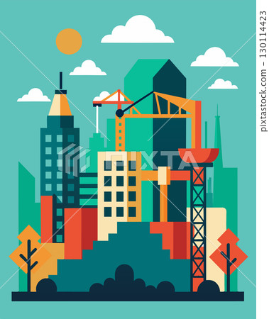 Constant construction and development as the city struggles to keep up with the evergrowing demand for housing infrastructure and resources.. Vector illustration. 130114423