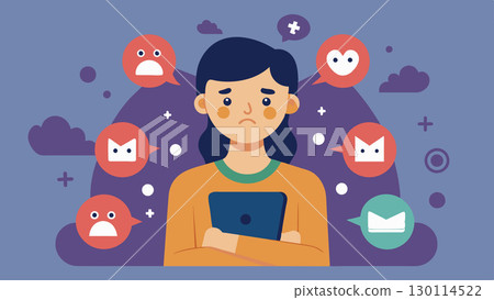 Unfollowing or muting accounts that trigger feelings of inadequacy or selfdoubt.. Vector illustration. 130114522