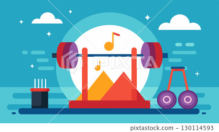 The music played in the gym is uplifting and energizing creating a positive atmosphere for working out.. Vector illustration. 130114593