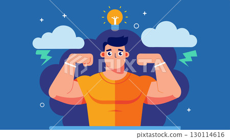 The man becoming distant and emotionally unavailable as his obsession with building muscle consumes his thoughts and actions.. Vector illustration. 130114616