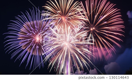 Fireworks blooming in the night sky 130114643