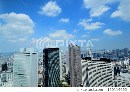 從東京都政府展望台看到的夏日天空中漂浮的雲彩和城市景觀 130114663