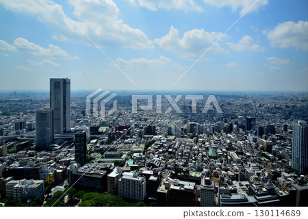 從東京都政府展望台看到的夏日天空中漂浮的雲彩和城市景觀 130114689