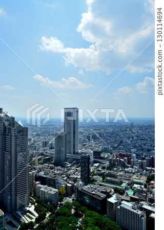 從東京都政府展望台看到的夏日天空中漂浮的雲彩和城市景觀 130114694