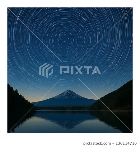 Star trails midnight starscape with mountain background 130114710