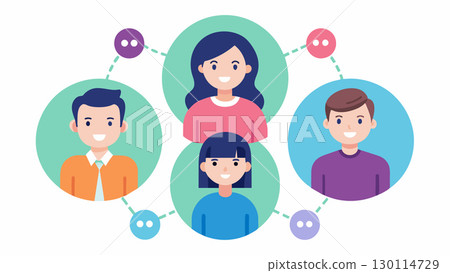 Parents who participate in the coop have a builtin network of support and can rely on their fellow members for help or advice when it comes to raising children.. Vector illustration. 130114729