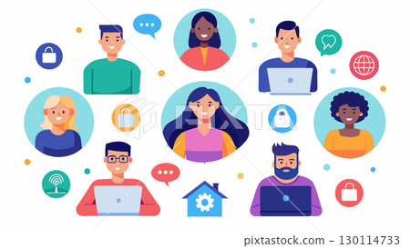Our community tech support group is more than just a helpful resource its a place to build friendships and connections within our neighborhood.. Vector illustration. 130114733