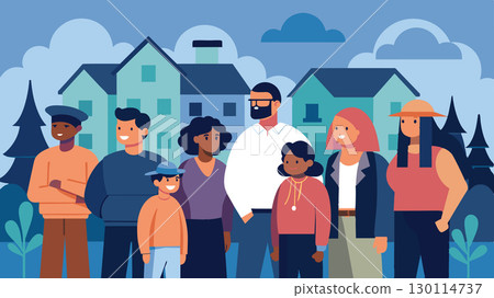 Residents organizing a neighborhood watch program to keep a lookout for any potential threats or dangers.. Vector illustration. 130114737