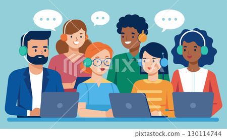 Our community tech support group also offers translation services for those who need assistance in their native language.. Vector illustration. Our community tech support group also offers translation services for those who need assistance in their native language.. Vector illustration. 130114744