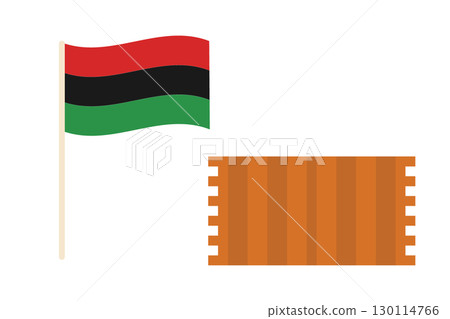 African tricolor Flag and Striped Wicker Rug Sticker Icon Pictogram Kwanzaa Holidays Festive element African tricolor Flag and Striped Wicker Rug Sticker Icon Pictogram Kwanzaa Holidays Festive element 130114766