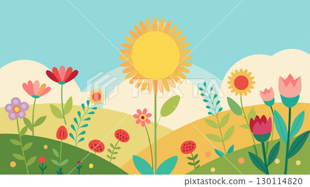 Under the bright sunshine prairie wildflowers bloom in abundance adding cheerful pops of color to the otherwise muted landscape.. 130114820