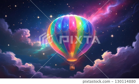 一隻氣球在夜空中飛行 130114880