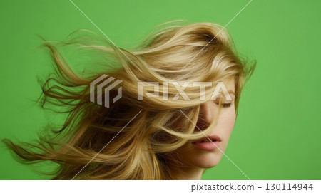 Hair is neatly styled framing the face well 130114944