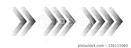 Halftone arrows, graphic pointers set, dynamic symbols with speed effect. 130115060
