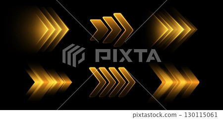 Glowing golden arrows, dynamic glowing pointers, fast motion concept. 130115061